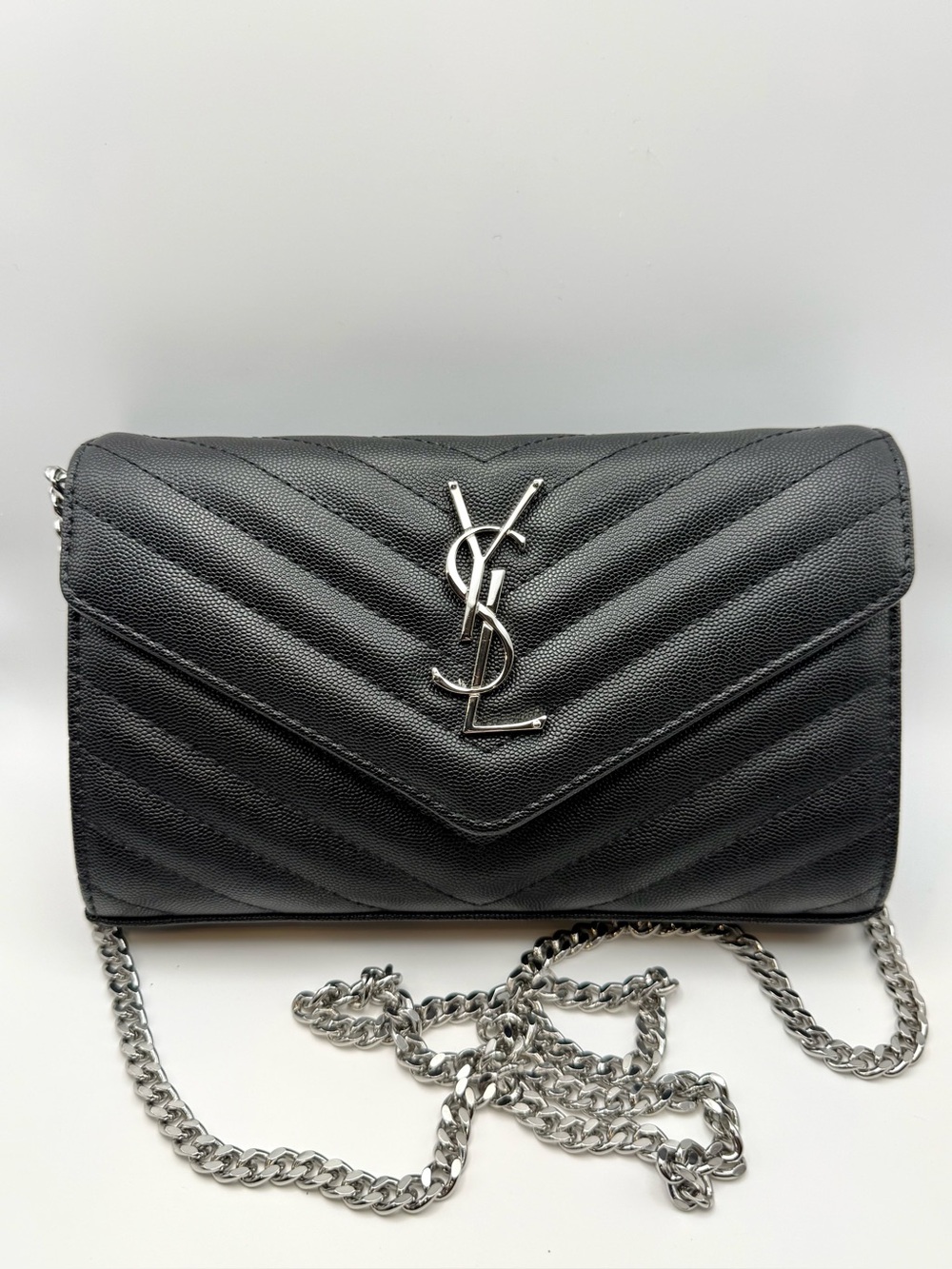 Black Quilted Leather Chain Wallet Purse